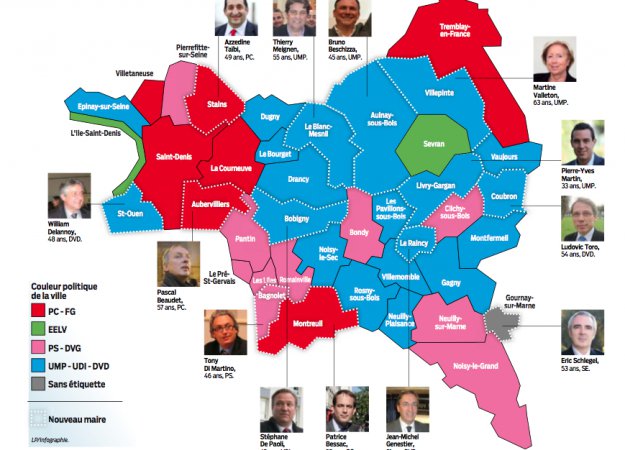 Carte post-élections 2014 de la Seine-Saint-Denis par l'UDI Carte post-élections 2014 de la Seine-Saint-Denis par l'UDI
